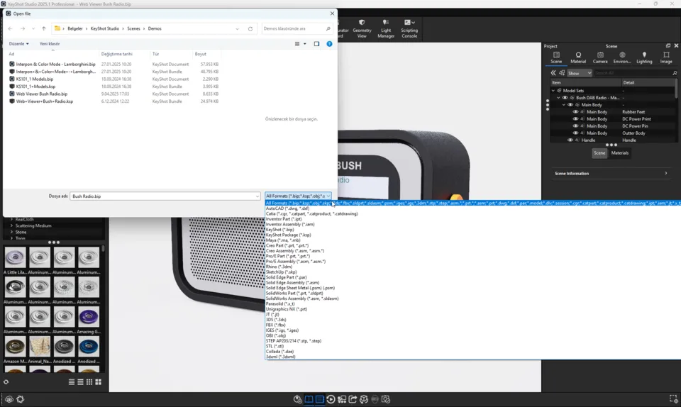 KeyShot Studio Geniş Import Desteği