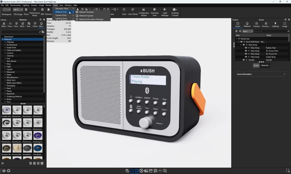 KeyShot Studio Malzeme Bilgi Yöneticisi