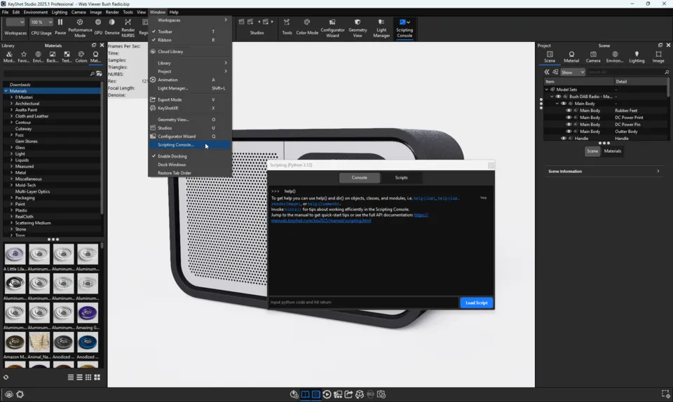 KeyShot Studio Scripting Console