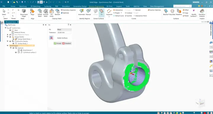 Solid Edge'de mesh verisi üzerinde bölge tanımlama