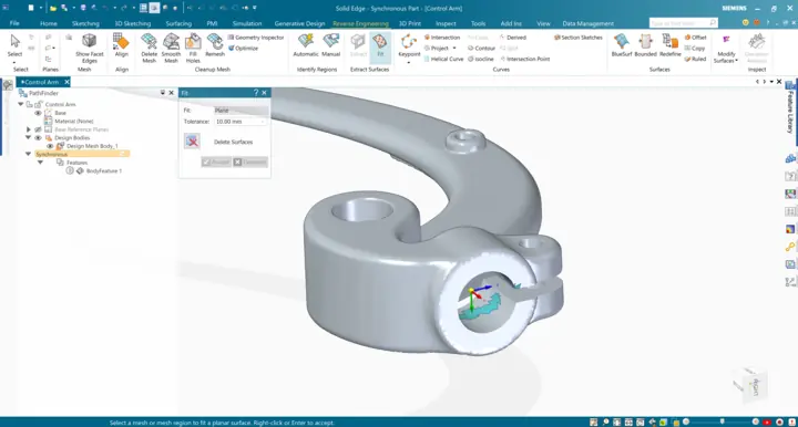 Solid Edge'de mesh verisinden sezgisel yüzey oluşturma